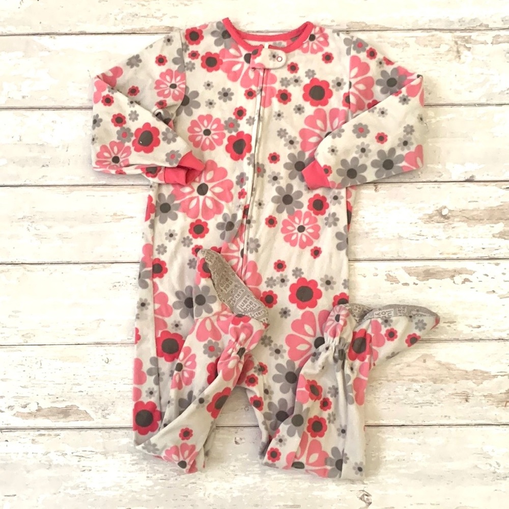 Carters 4T Girls Fleece Footie Sleeper One Piece Zip Up Pajamas Pjs Pink Flowers